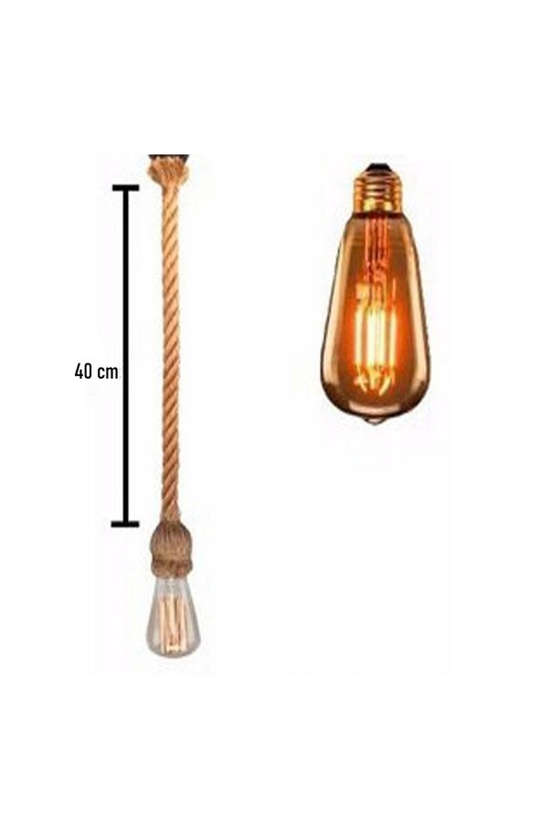 Rustik Jüt Halatlı Sarkıt Lamba Avize Retro Otantik Halat-40 Cm Ampül /1 Adet - 2