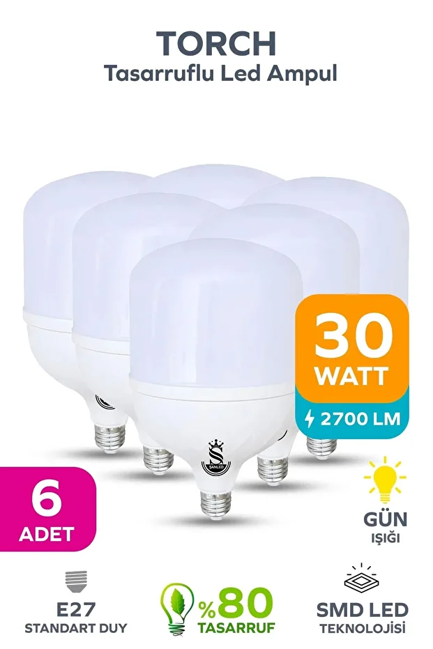 30W Tasarruflu E27 GÜN IŞIĞI Torch Led Ampul-1-2-4-6-8-10 ADETTİR - 1