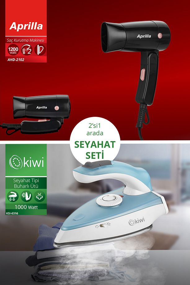 Kats-12 2'si 1 Arada Katlanabilir Ütü ve Saç Kurutma Makinesi Dahil Seyahat Seti - 1