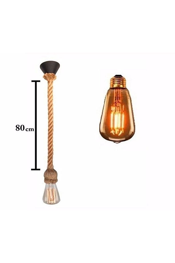 Rustik Jüt Halatlı Sarkıt Lamba Avize Retro Otantik Halat-100 Cm +ampül /1 Adet - 2