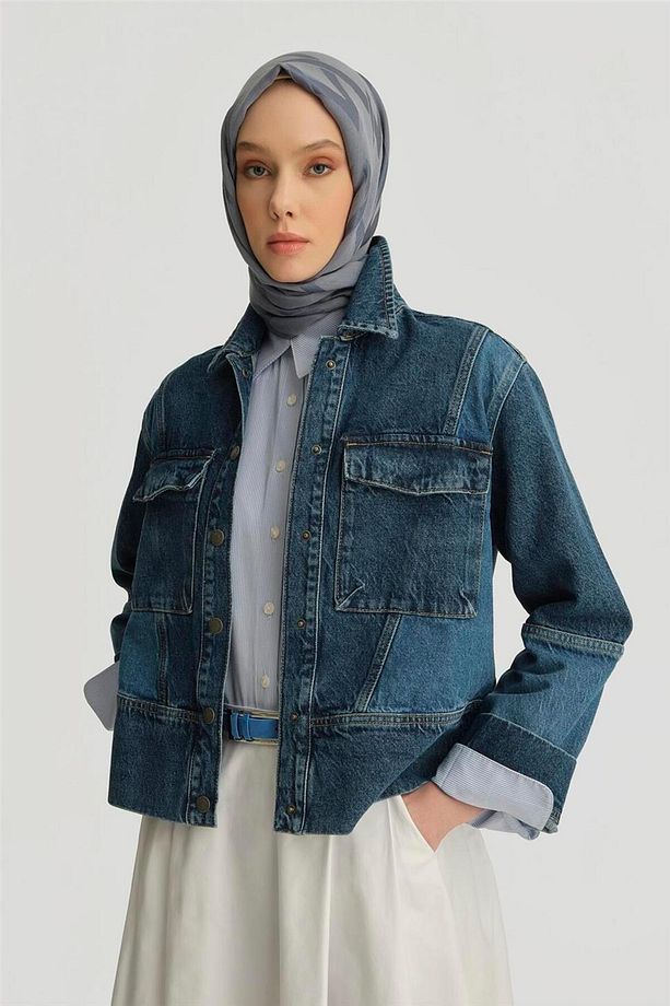 Patchwork Denim Ceket 25yd9120 Indigo - 3