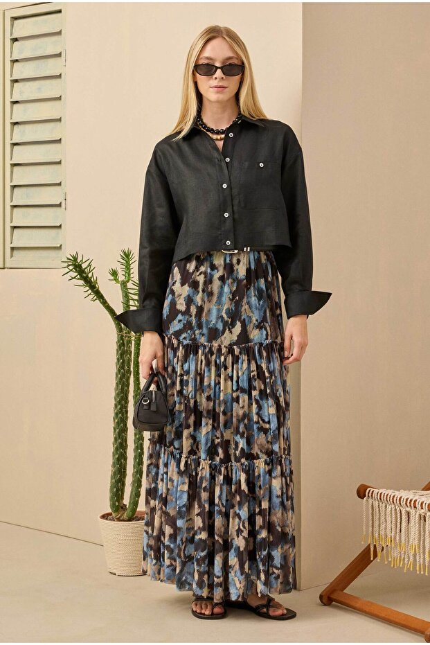 Keten Crop Gömlek Siyah - 6