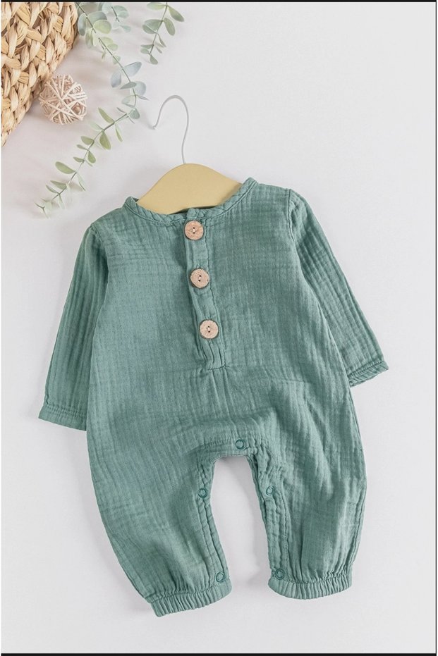 Buttoned Organic Baby Muslin Jumpsuit