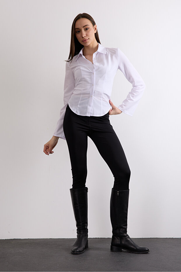 Vücuda Bele Oturan Saran Basic Kadın Gömleği - 1