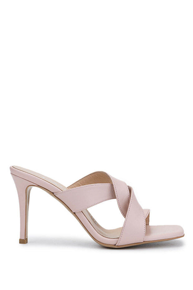 Women's Genuine Leather Powder Heeled Slippers