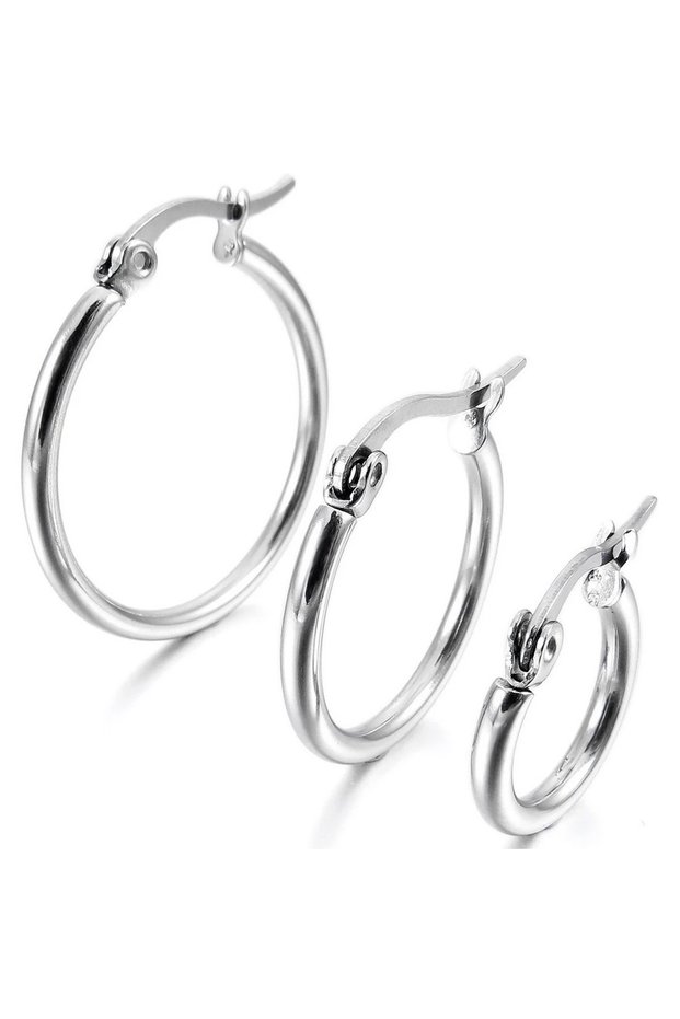 21-26-36 mm 3 Pairs Women Hoop Steel Earrings Set Mse29