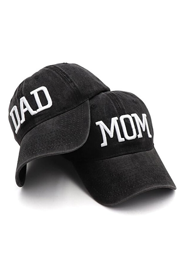 Mom & Dad Embroidery Printed Black Baseball Cap Hat /Mom and Dad Embroidered Hat/ Mom Dad Couple Hat