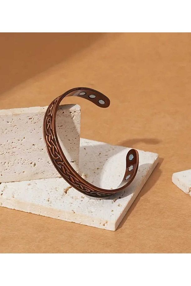 Geleneksel Örgü Motif Manyetik Mıknatıslı Bakır Bileklik Ayarlı Ölçü Günlük Kullanım İçin Şık Stil - 4