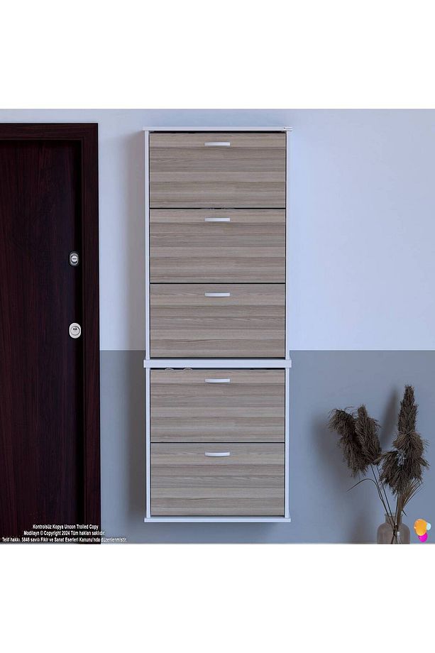 Varbi Umay' 2 Li Asma Kapı Önü 72x193x26 5 Düşer Kapak 10 Bölmeli Ayakkabılık - 5