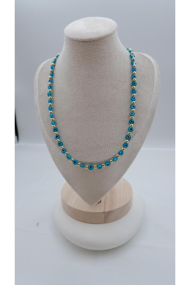 Gold Topcuk Evil Eye Bead Detailed Necklace