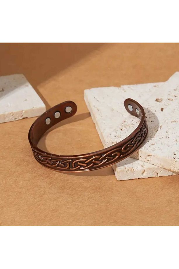 Geleneksel Örgü Motif Manyetik Mıknatıslı Bakır Bileklik Ayarlı Ölçü Günlük Kullanım İçin Şık Stil - 7