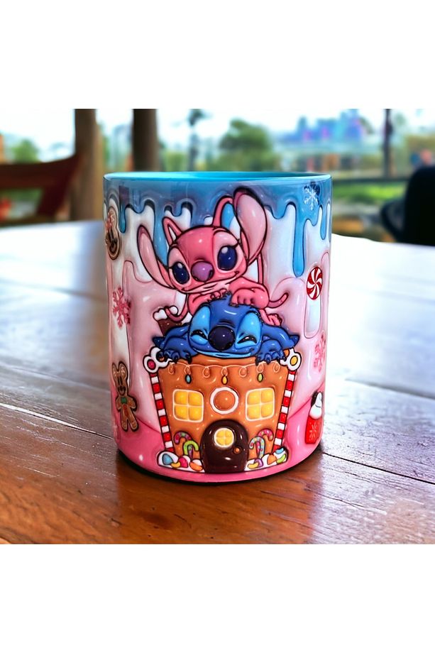 Stitch ve Angel Hediyelik Porselen Kupa- Doğum Günü Hediyesi Ev Ofis Kupası - 1