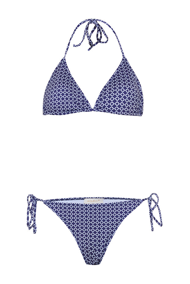 بيكيني مثلث مع ظهر مكشكش منقوش - 1