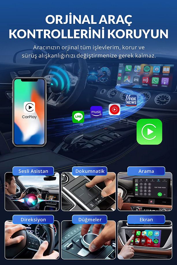Kablosuz Araç Adaptörü 2in1 Carplay & Android Auto Hızlı Bluetooth Wifi 2025 Yeni Model A+ Kalite - 3