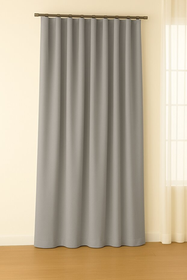 Luna Series Velvet Textured Pleatless Background Curtain - Light Gray