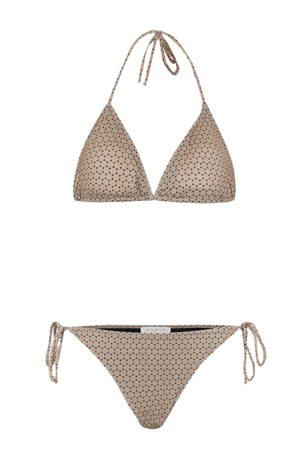 بيكيني مثلث مع ظهر مكشكش منقوش - 1