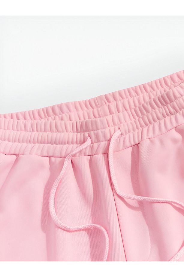PEMBE NEWSTYLE BASKILI UNİSEX ŞORT - 3