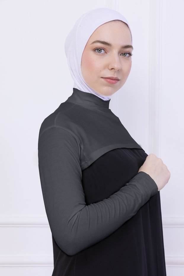 Turtleneck Neck Collar Oversleeve Gray - Lycra Stand Collar Women's Body Hijab Crop Bolero