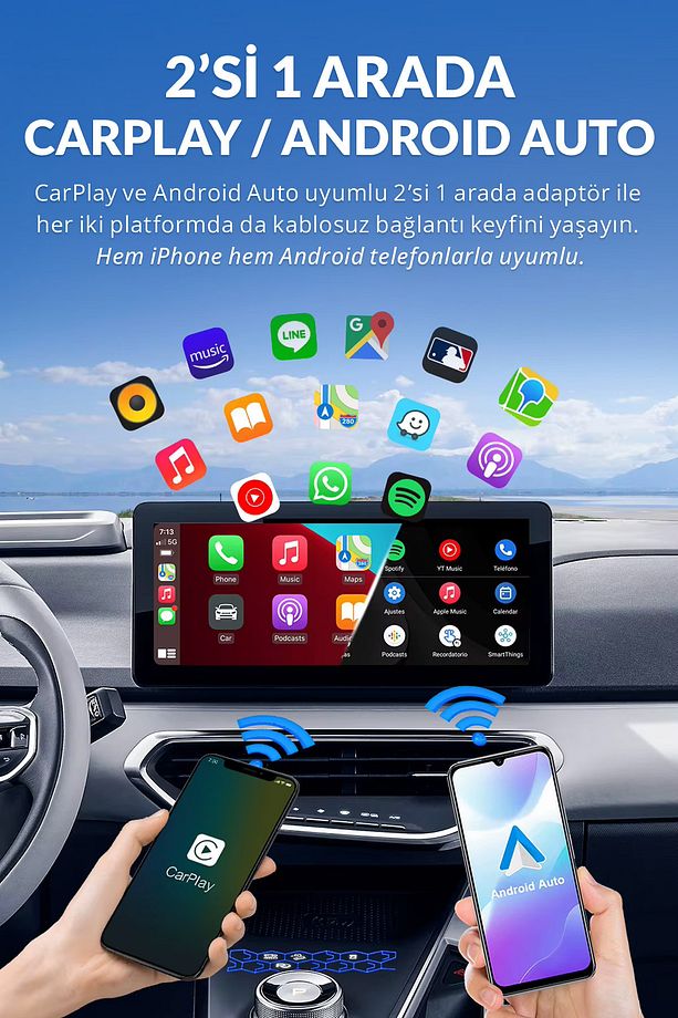 Kablosuz Araç Adaptörü 2in1 Carplay & Android Auto Hızlı Bluetooth Wifi 2025 Yeni Model A+ Kalite - 2