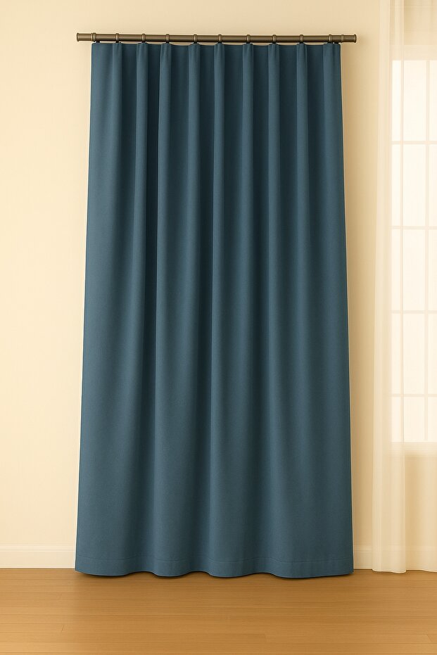 Luna Series Velvet Textured Pleatless Background Curtain - Indigo