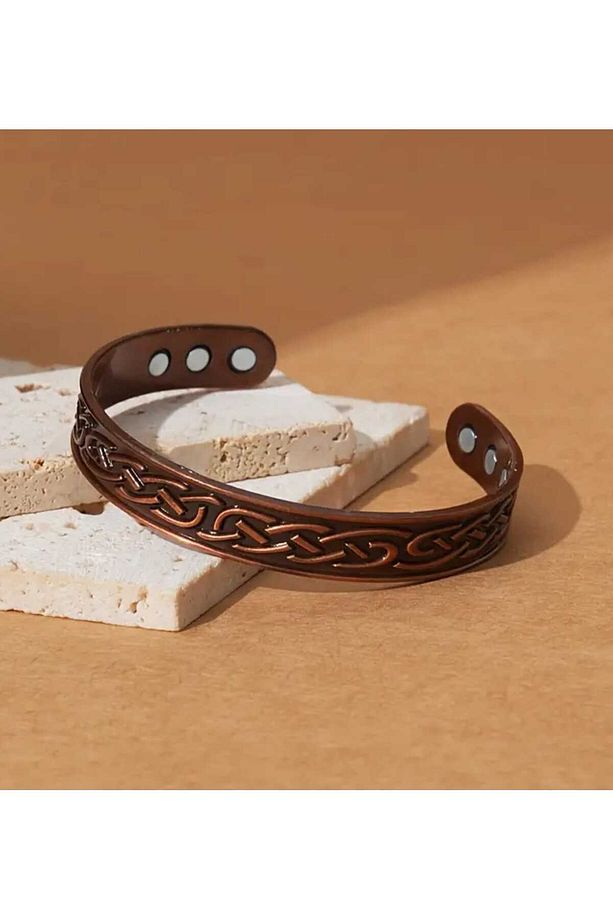 Geleneksel Örgü Motif Manyetik Mıknatıslı Bakır Bileklik Ayarlı Ölçü Günlük Kullanım İçin Şık Stil - 8
