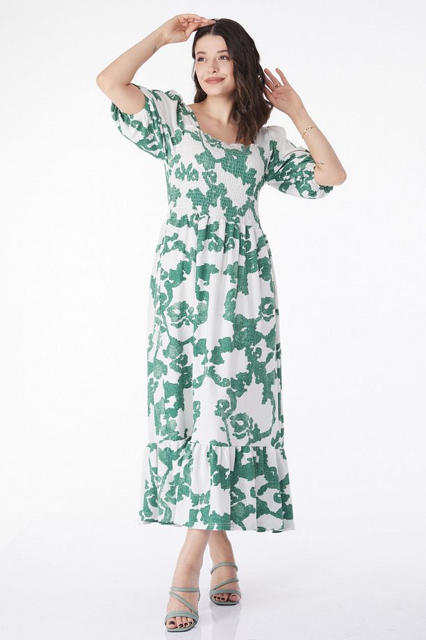 Desenli Midi Elbise Yesil - 25241 - 1