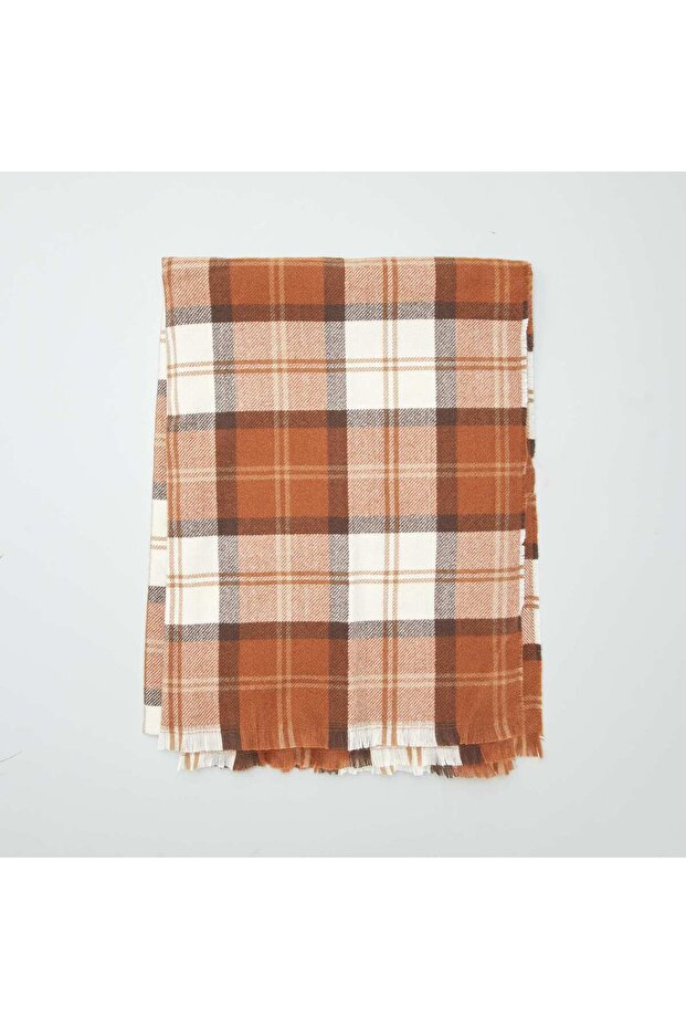 وشاح محبوك منقوش باللون البيج - 2