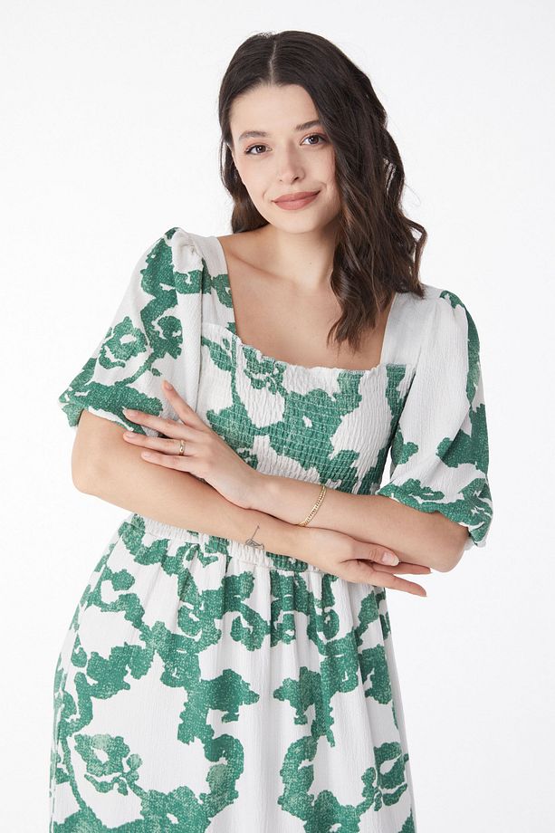 Desenli Midi Elbise Yesil - 25241 - 2