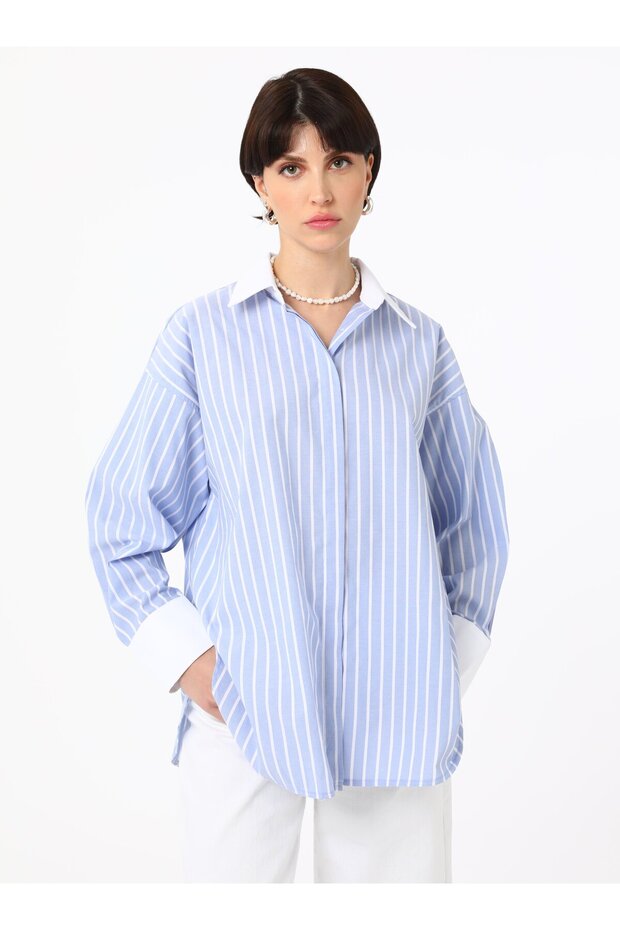 Color Blocked Striped Shirt - Blue - White - Benin