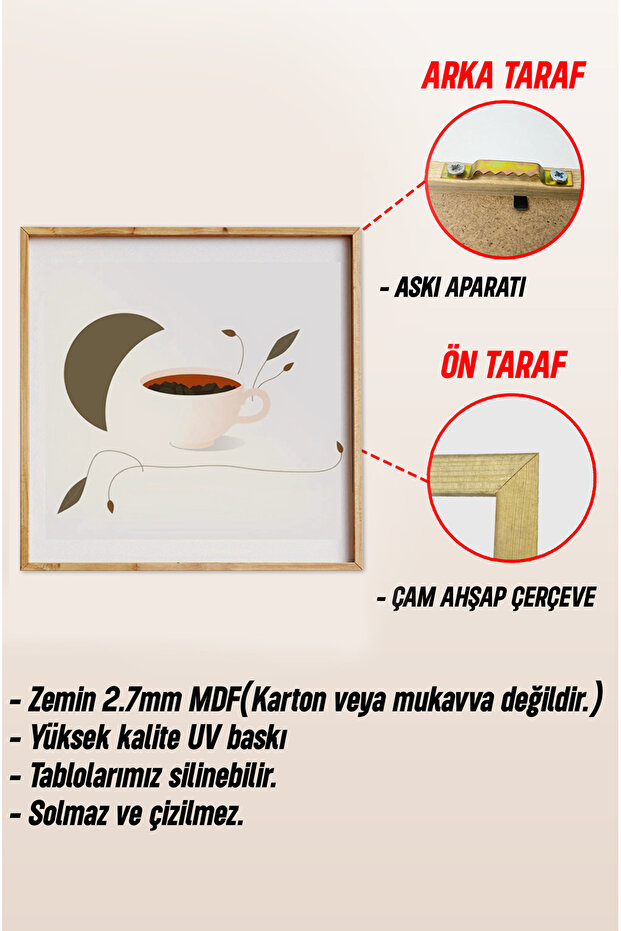 Ahşap Çerçeveli Mdf Kare Tablo Seti Mutfak Için - 6