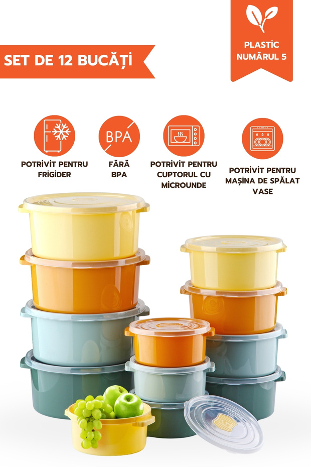 Set Of 12 Food Containers (4X500 ML, 4X1000 ML, 4X2000 ML), Pastel, Lid With Air Release Device - 1