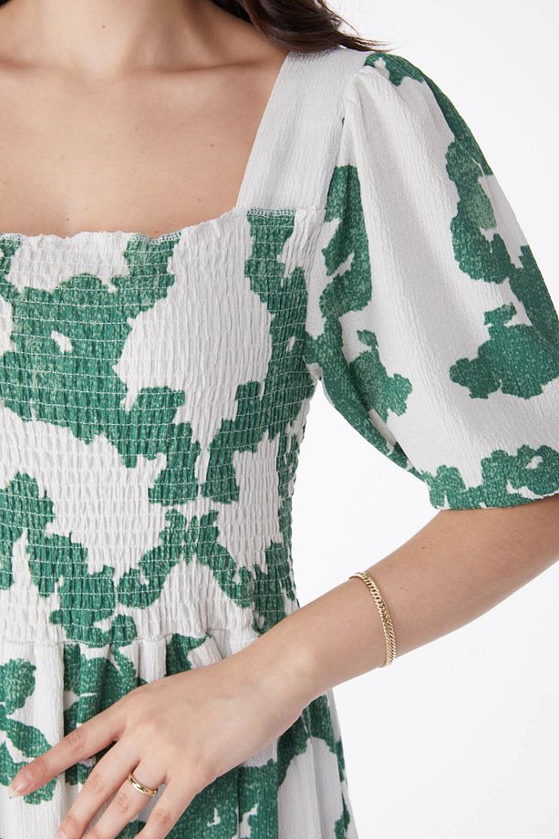 Desenli Midi Elbise Yesil - 25241 - 5