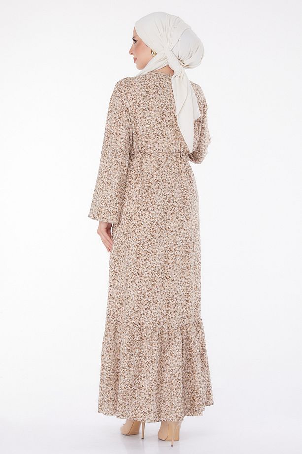 Çiçek Desenli Elbise Bej - 25408 - 6