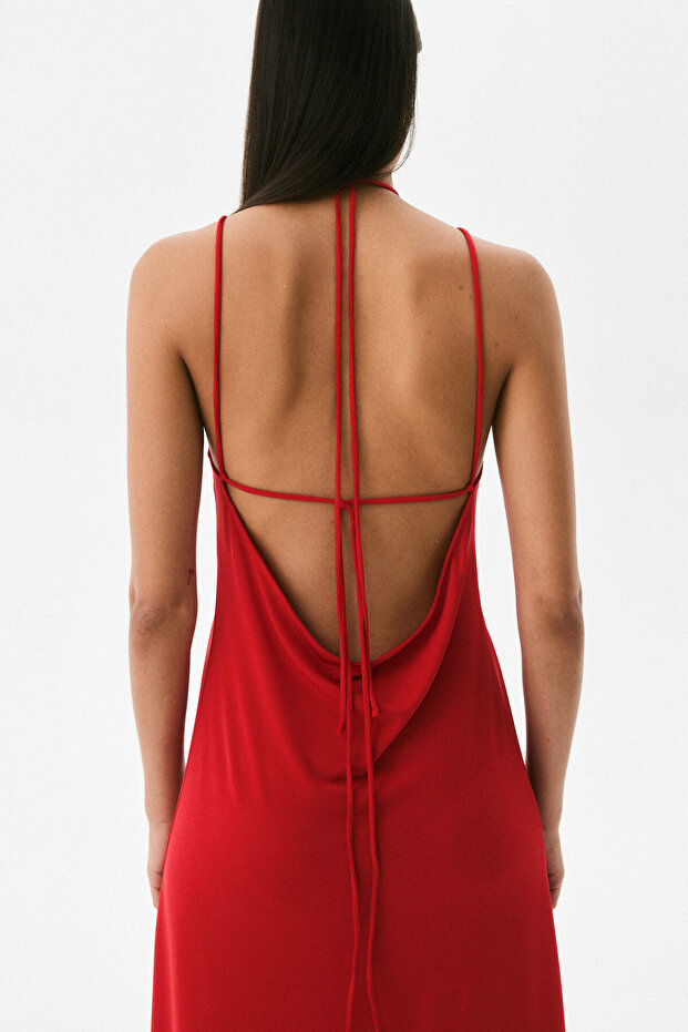 Drapeli Halter Yaka Elbise - 4