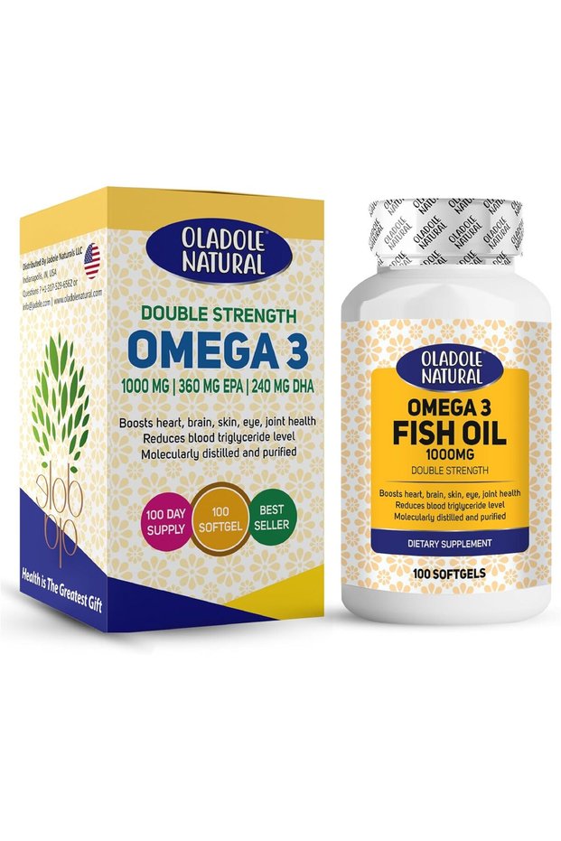 Omega-3 Fish Oil 1000mg (100 Softgels) | 360mg EPA & 240mg DHA for Heart, Brain, Ski