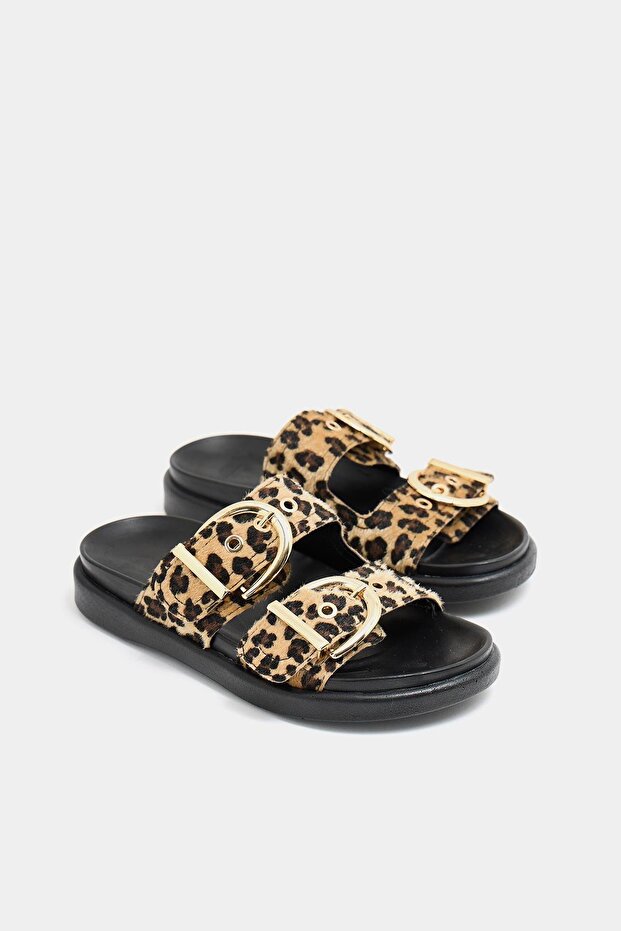 Leopard - Black Women's Double Buckle Stylish Casual Slippers