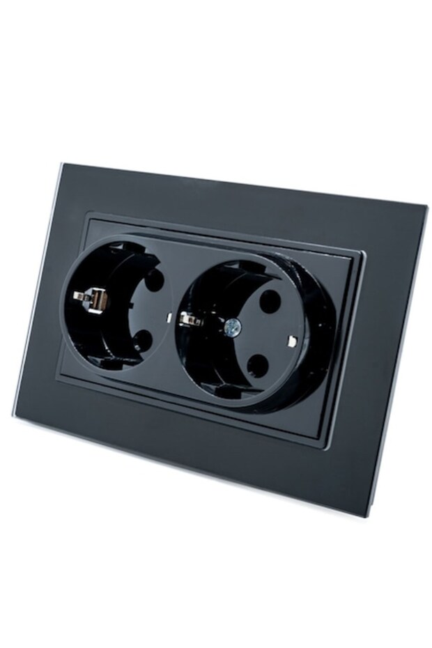 Double socket with black glass frame - 1