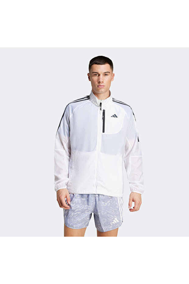 سترة بيضاء للرجال من Own The Run 3 Stripes Packable