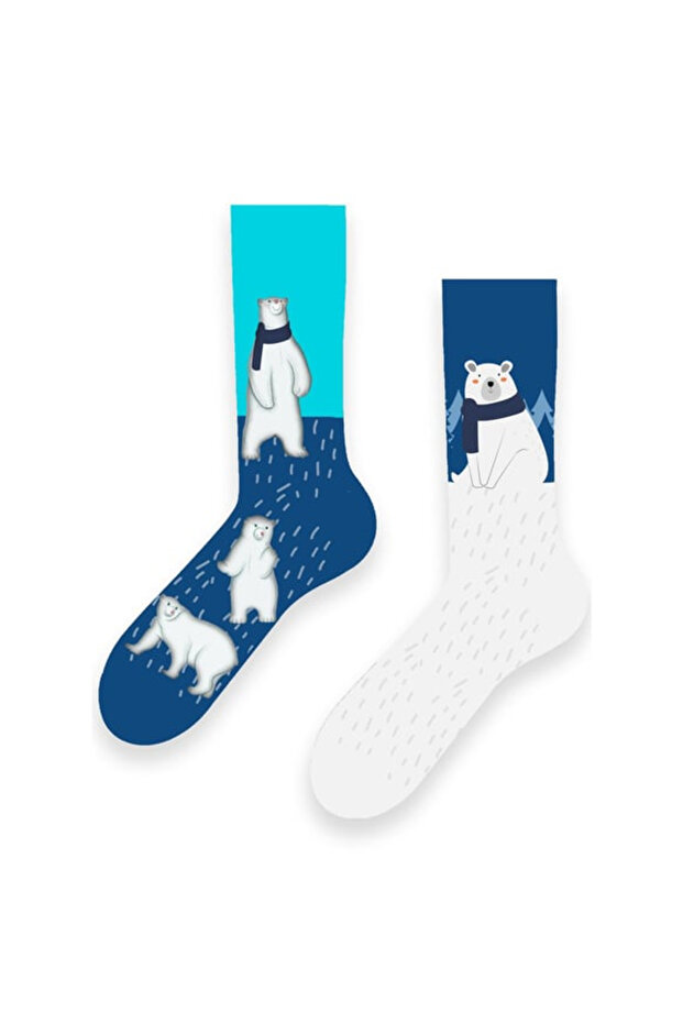 Left and Right Polar Bear Patterned Socket Socks - 1