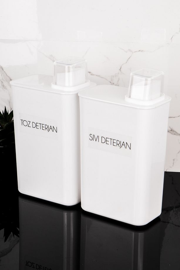 2li Kendinden Ölçekli Deterjan Kutusu Seti Toz Deterjan Sıvı Deterjan Etiketli 3000ml Deterjanlık - 4