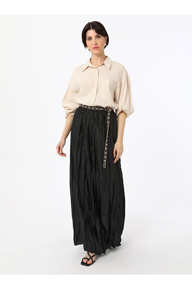 Kırışık Efektli Piliseli Pantolon - Siyah - Refka - 1