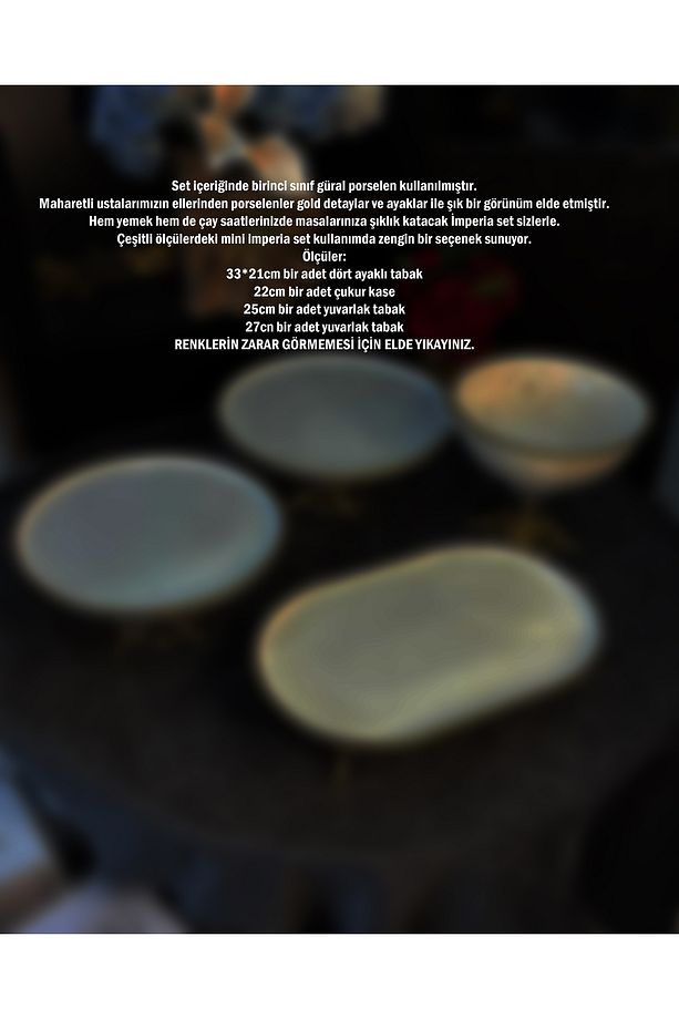 İmperia Kırık Beyaz Ayaklı Gold Detaylı 4 Parça Porselen Sunum Tabağı Set - 4