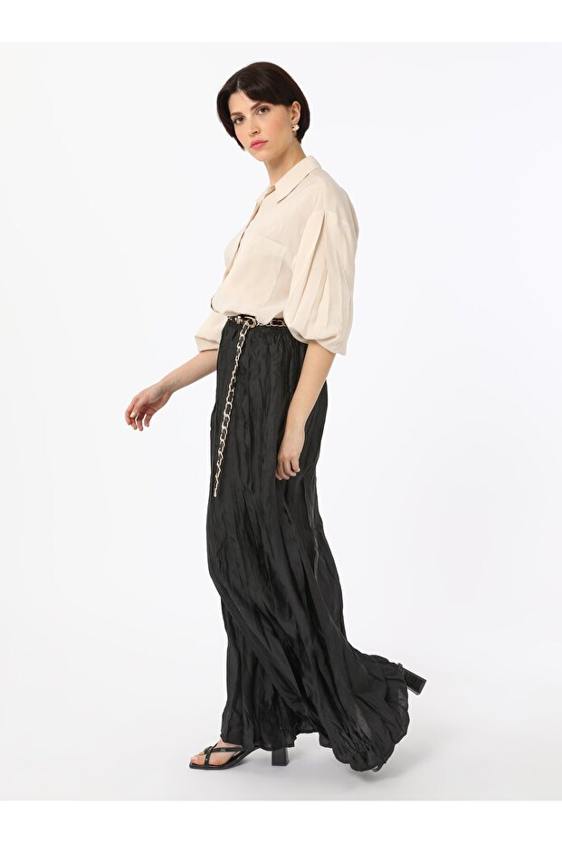 Kırışık Efektli Piliseli Pantolon - Siyah - Refka - 3