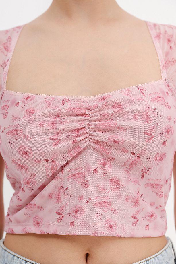 Çiçek Desenli Crop Bluz P17227-A7 - 3