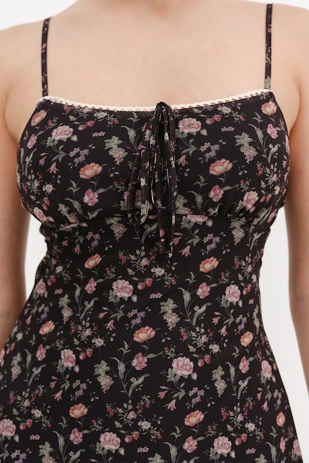 Çiçek Desenli Mini Elbise E17297 - 3