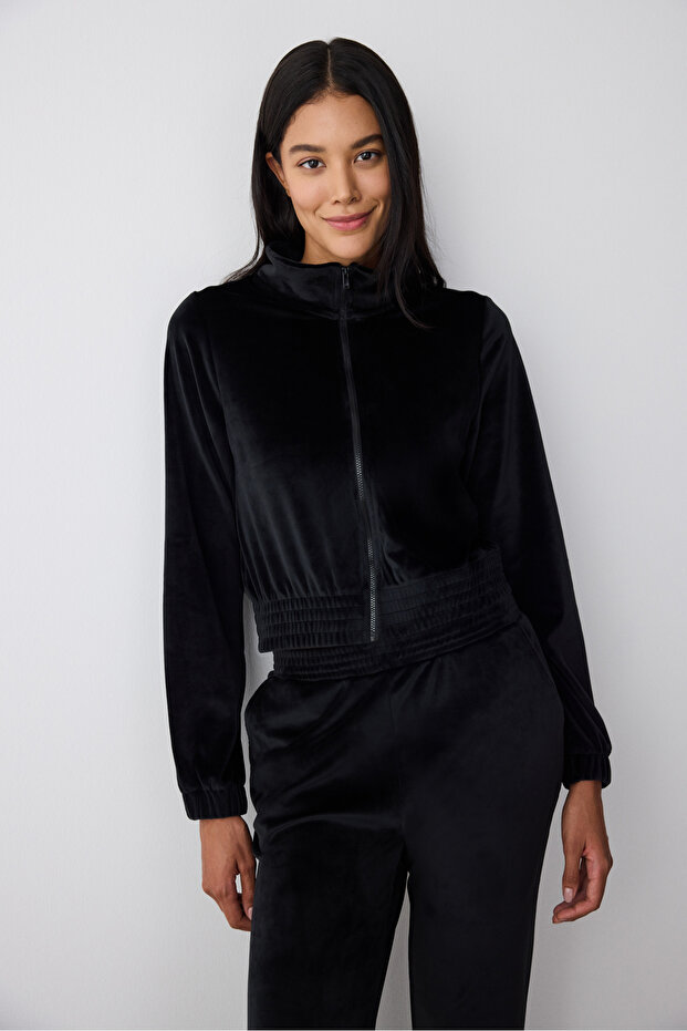 Black Zippered Velvet Jacket