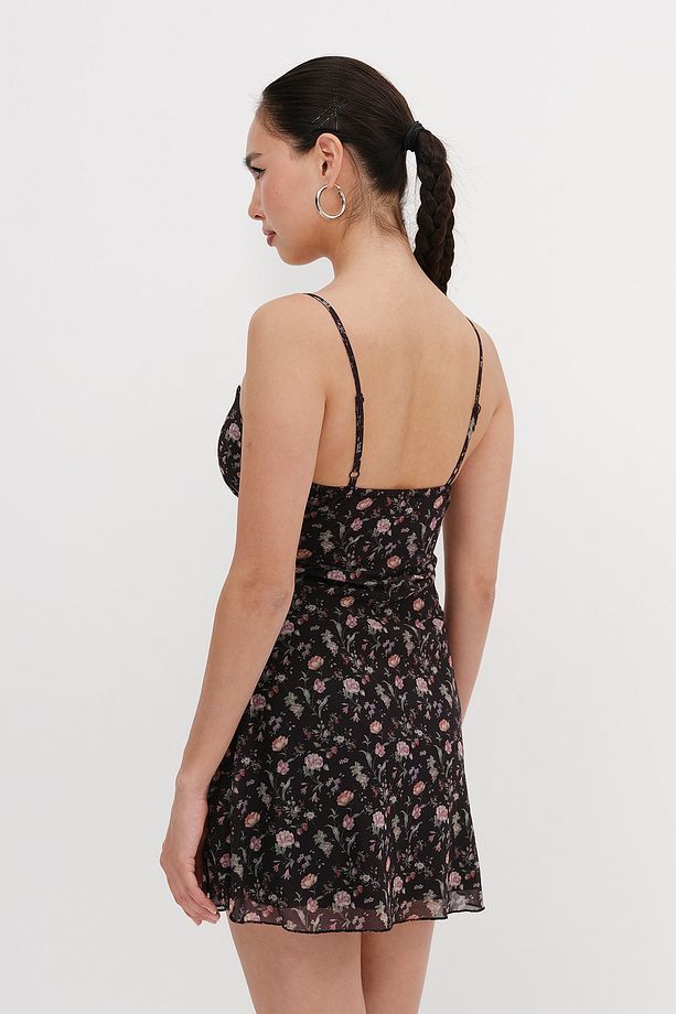 Çiçek Desenli Mini Elbise E17297 - 5
