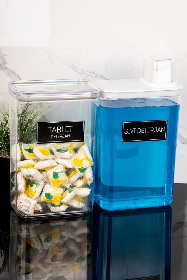 2'li Ölçekli Deterjanlık Kutusu Seti Yumuşatıcı Sıvı Deterjan Etiketli Saklama Kutusu 3000ml - 1