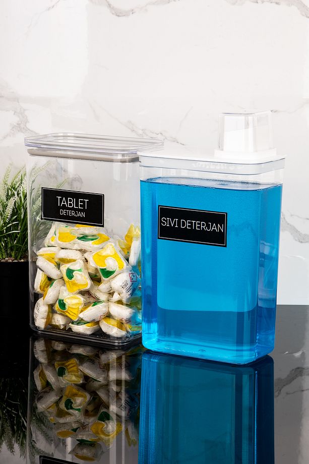 2'li Ölçekli Deterjanlık Kutusu Seti Yumuşatıcı Sıvı Deterjan Etiketli Saklama Kutusu 3000ml - 3