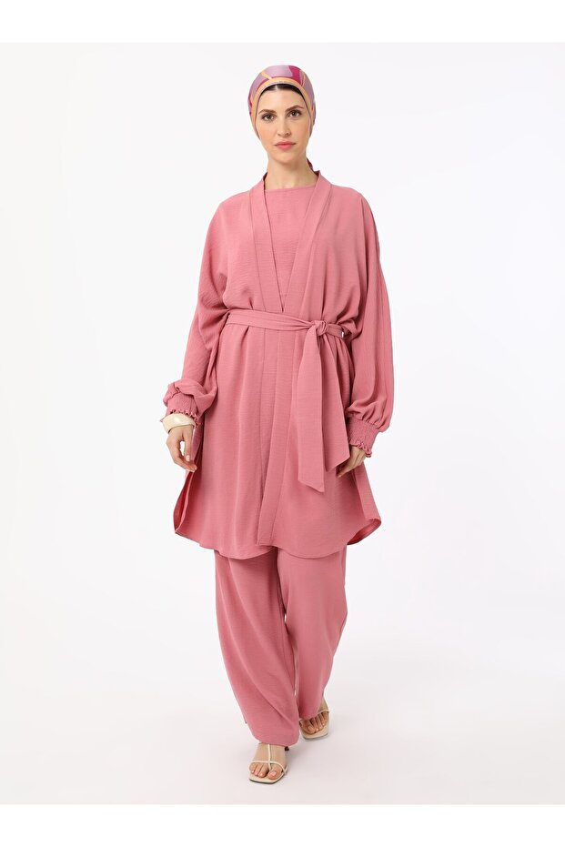 Kapa&Pantalone&Bluza Trostruki Aerobin Set - Prašnjava Ruža - Refka - 1